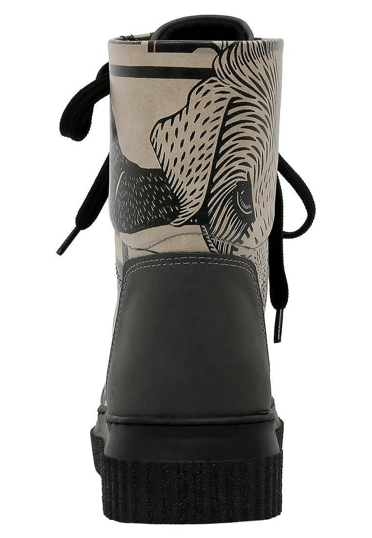 Femme Cuir Vegan Noir Bottes Longues - Bad Boy Motif