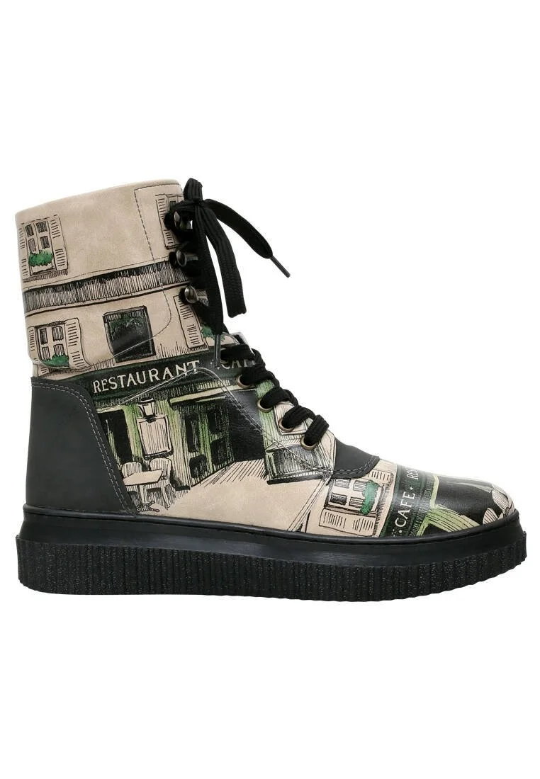 Femme Cuir Vegan Noir Bottes Longues - La Vie Parisienne Motif