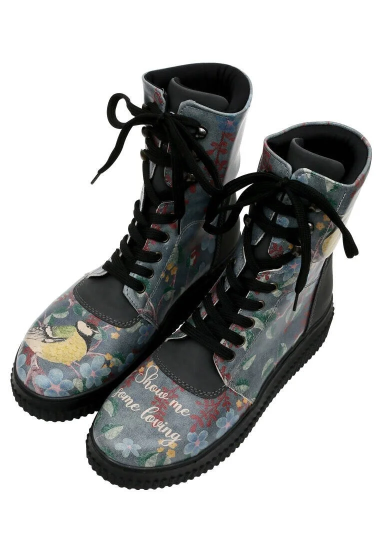 Femme Cuir Vegan Noir Bottes Longues - Show me Some Loving Motif