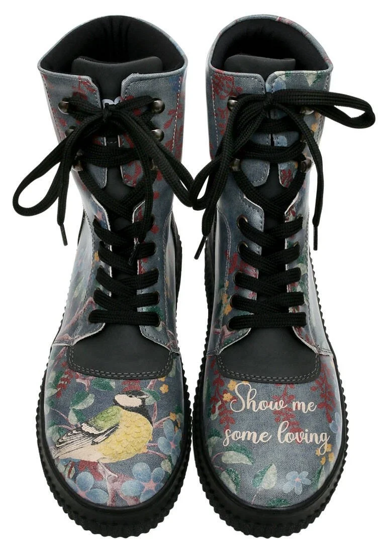 Femme Cuir Vegan Noir Bottes Longues - Show me Some Loving Motif