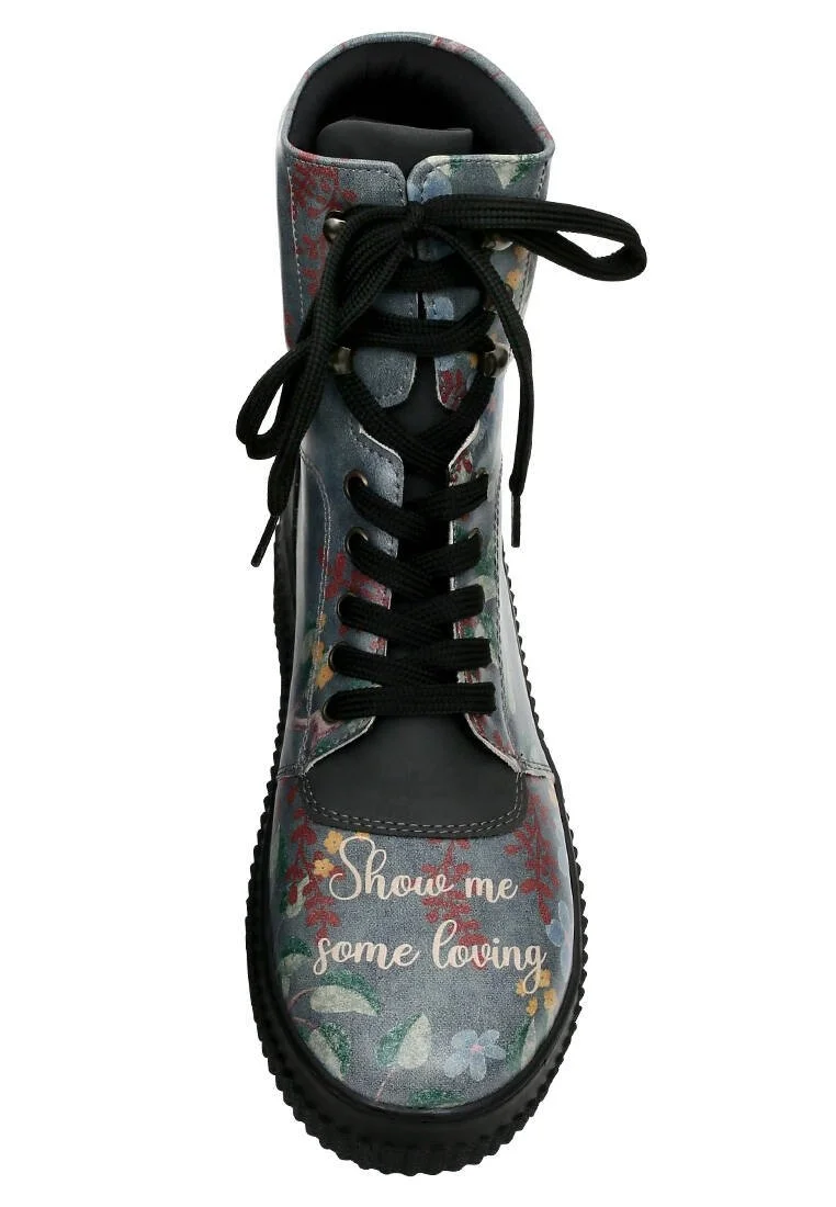 Femme Cuir Vegan Noir Bottes Longues - Show me Some Loving Motif