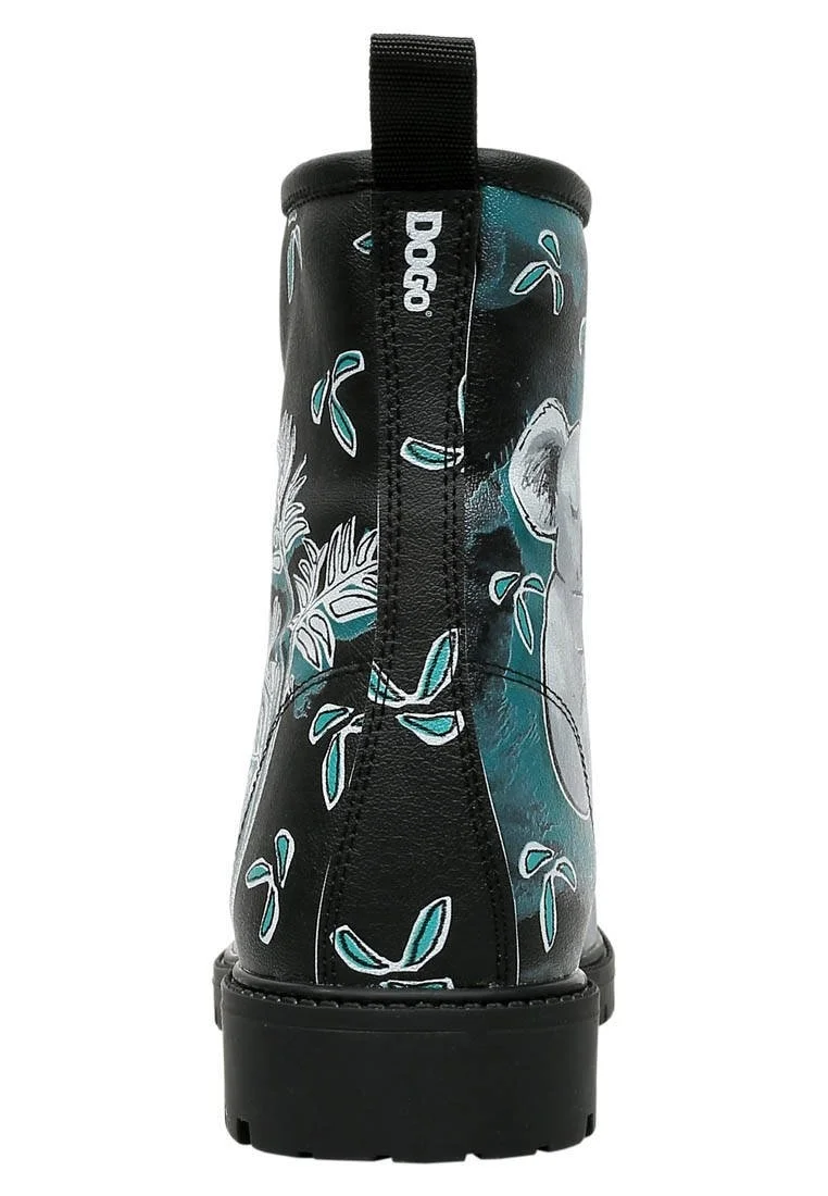 Femme Cuir Vegan Noir Bottes Longues - Koala Hug Motif