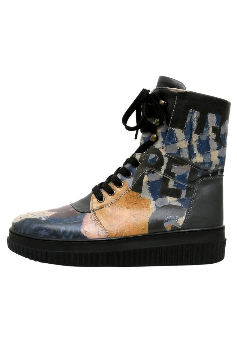 Femme Cuir Vegan Noir Bottes Longues - Les Peintres Motif