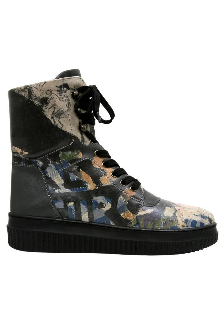 Femme Cuir Vegan Noir Bottes Longues - Les Peintres Motif