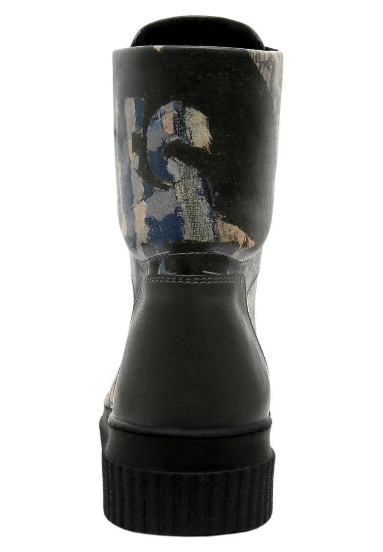 Femme Cuir Vegan Noir Bottes Longues - Les Peintres Motif