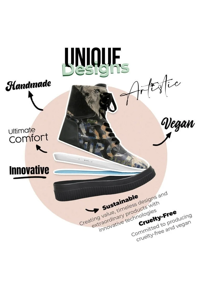 Femme Cuir Vegan Noir Bottes Longues - Les Peintres Motif