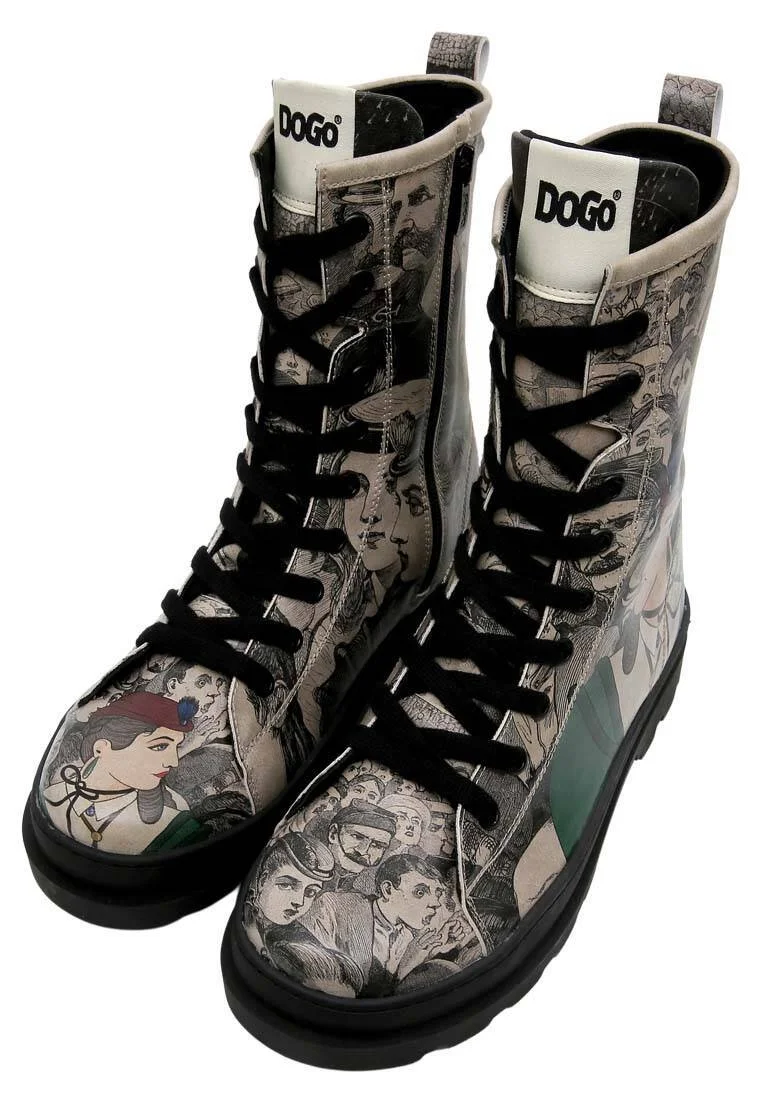 Femme Cuir Vegan Noir Bottes Longues à Glissière - Colorful Lady Motif