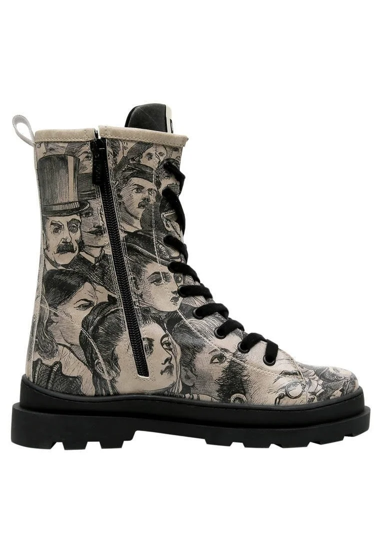 Femme Cuir Vegan Noir Bottes Longues à Glissière - Colorful Lady Motif