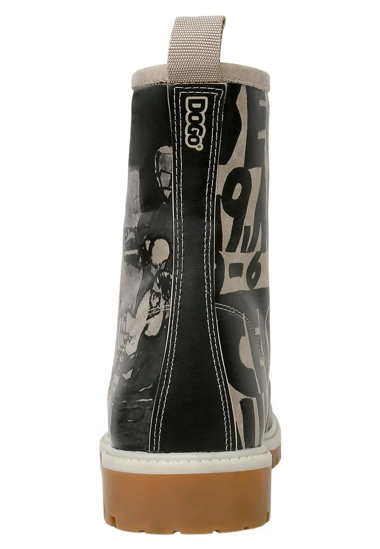 Femme Cuir Vegan Noir Bottes Longues - Supper BlackWhite Motif