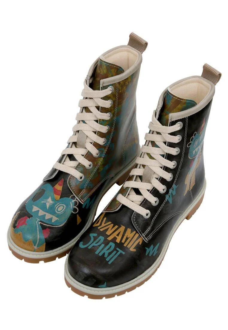 Femme Cuir Vegan Noir Bottes Longues - Dynamic Spirit Motif