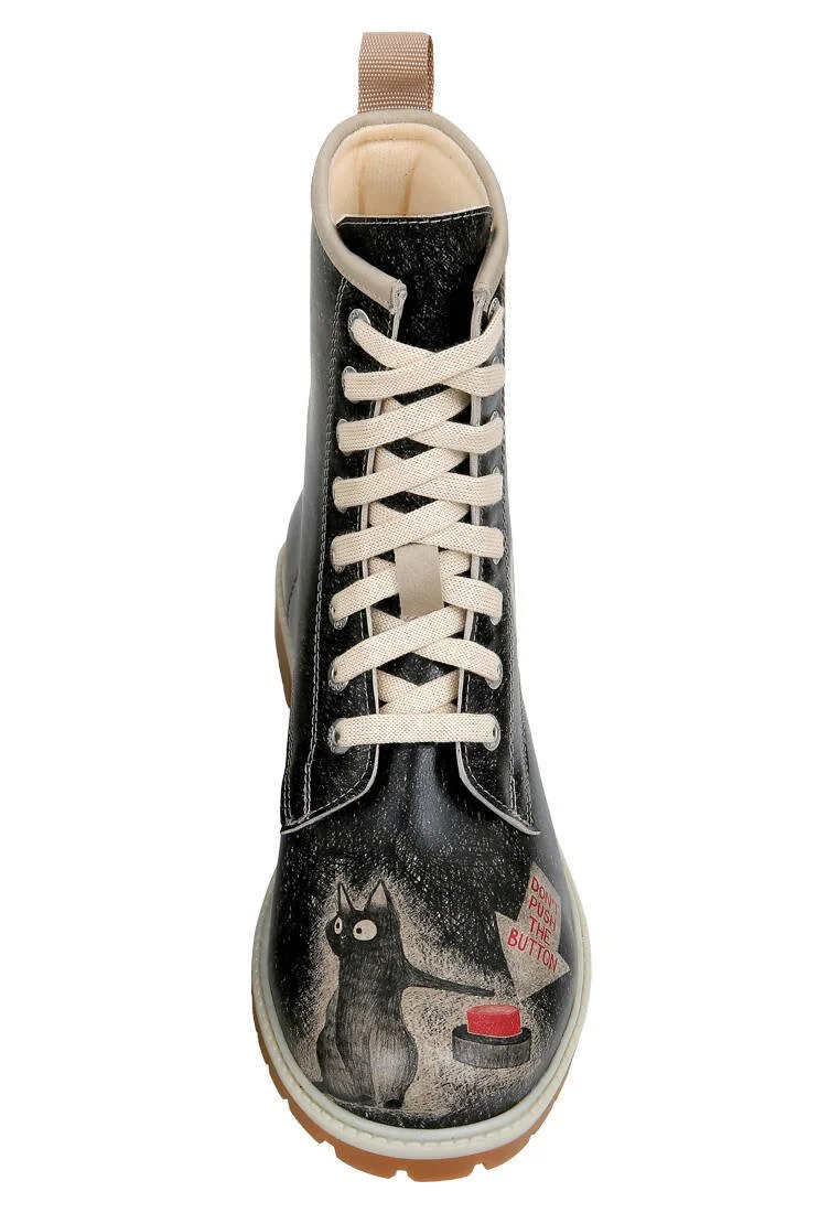 Femme Cuir Vegan Noir Bottes Longues - Agent of Chaos Motif