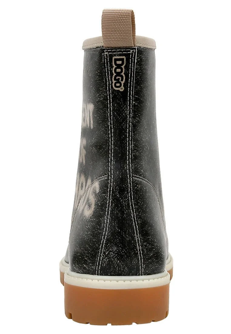 Femme Cuir Vegan Noir Bottes Longues - Agent of Chaos Motif