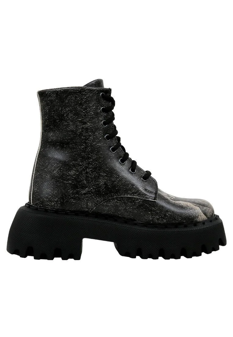 Femme Cuir Vegan Noir Bottes Longues - Agent of Chaos Motif