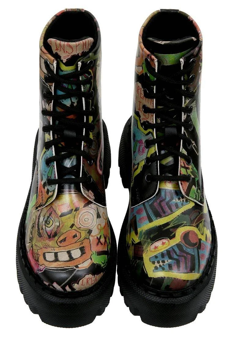 Femme Cuir Vegan Noir Bottes Longues - Human Inspo Motif