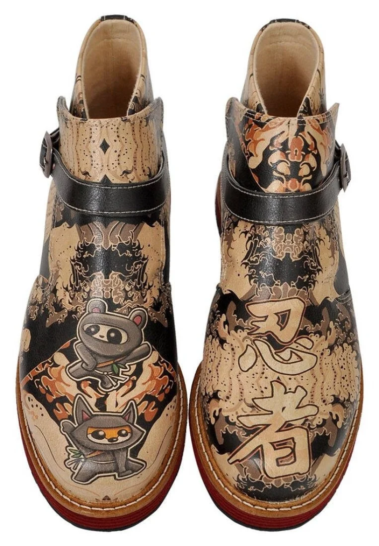 Femme Cuir Vegan Noir Bottines Chelsea - Ninja guys Motif