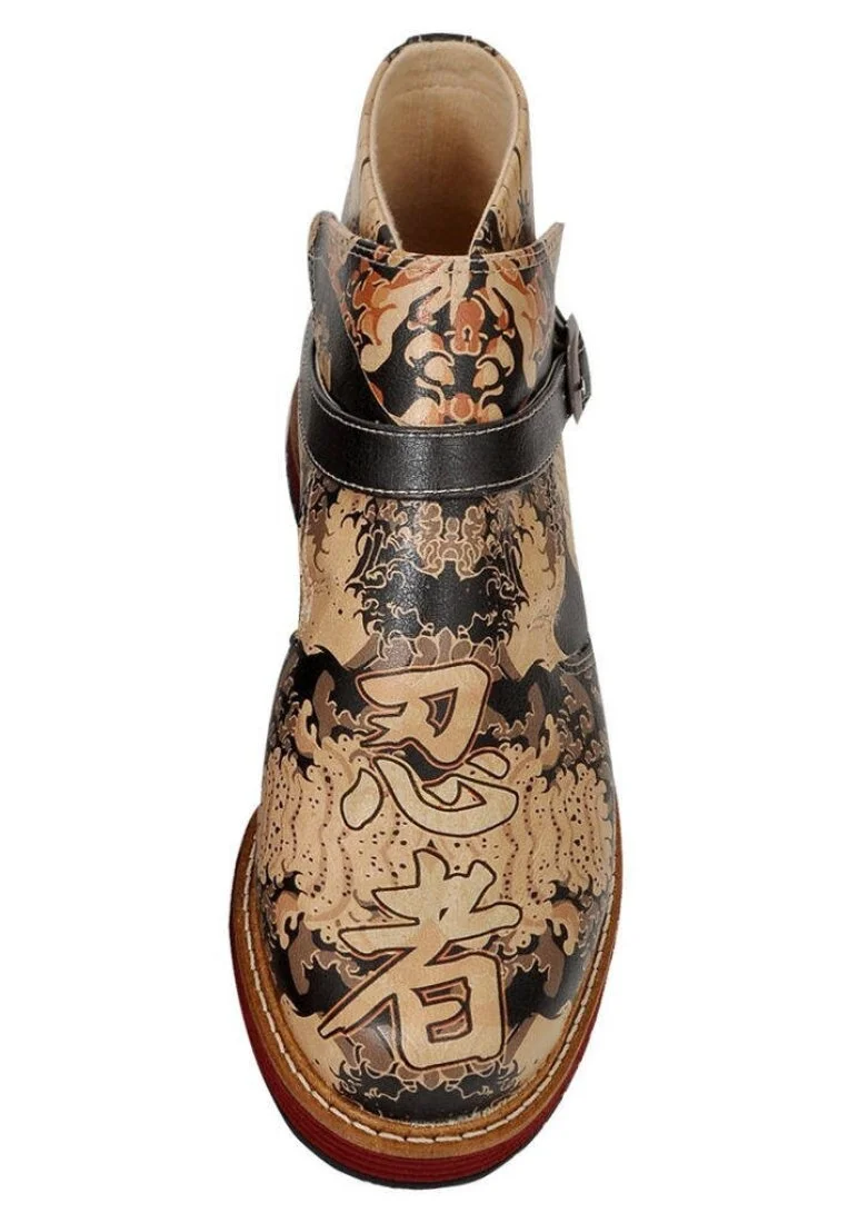 Femme Cuir Vegan Noir Bottines Chelsea - Ninja guys Motif