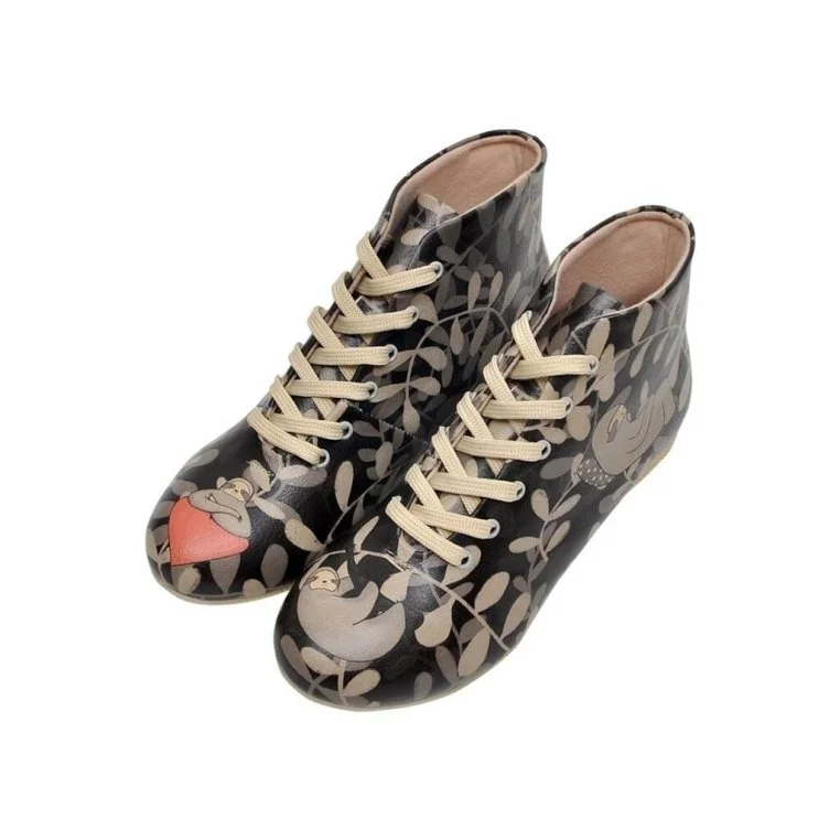 Femme Cuir Vegan Noir Bottines - Don't Be Lazy Motif