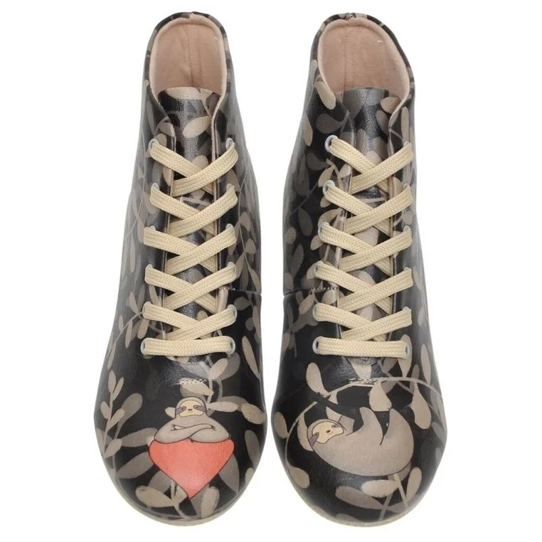 Femme Cuir Vegan Noir Bottines - Don't Be Lazy Motif