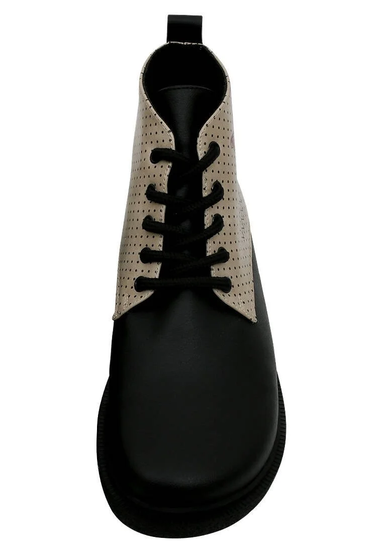 Femme Cuir Vegan Noir Bottines - Minima Butterfly Motif