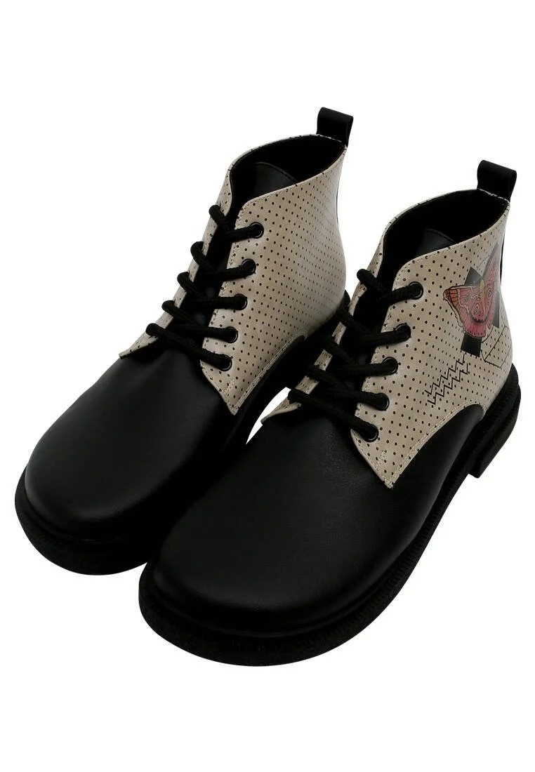 Femme Cuir Vegan Noir Bottines - Minima Butterfly Motif