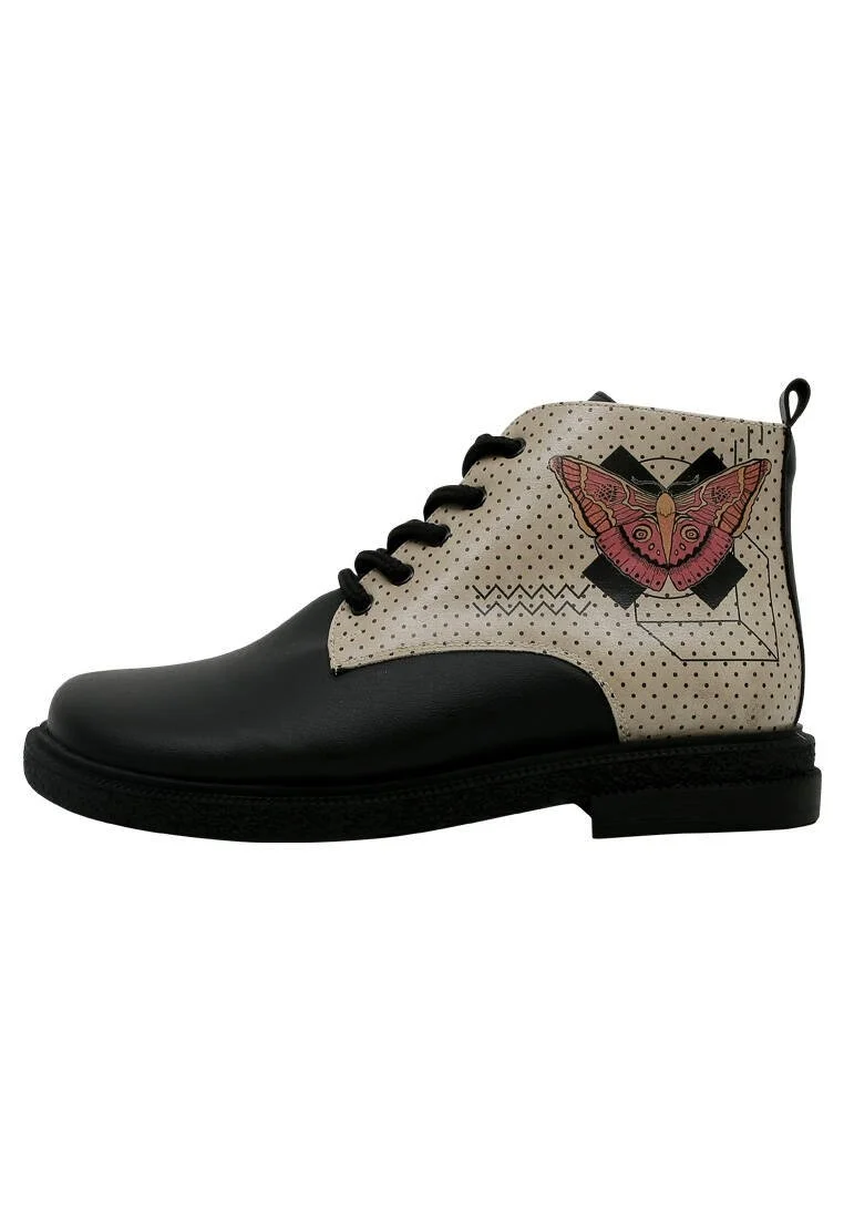 Femme Cuir Vegan Noir Bottines - Minima Butterfly Motif