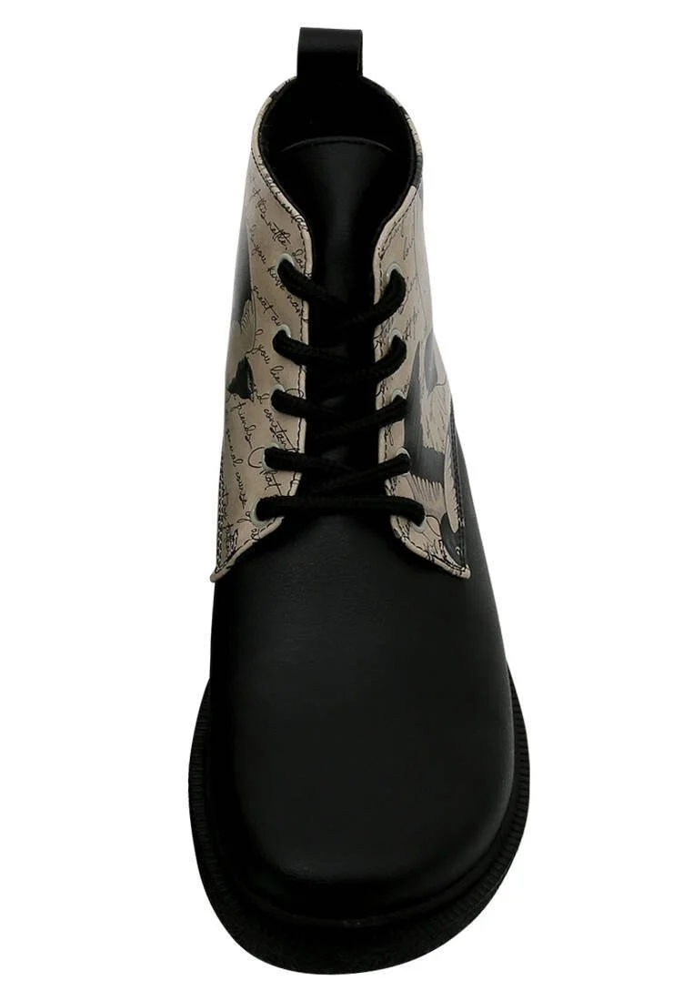 Femme Cuir Vegan Noir Bottines - Letters for Lovers Motif