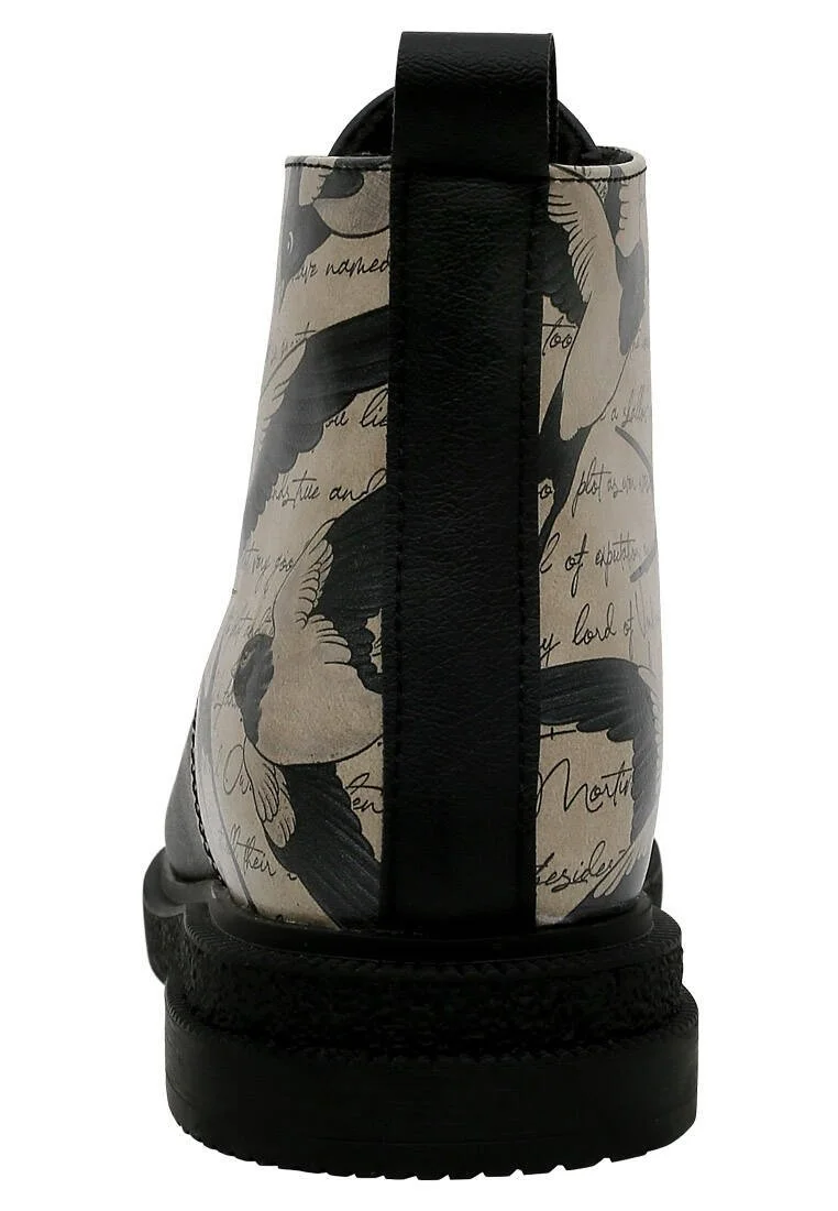 Femme Cuir Vegan Noir Bottines - Letters for Lovers Motif