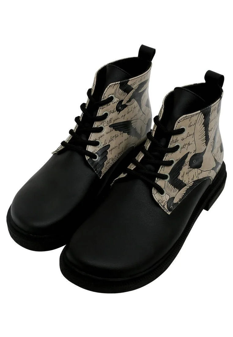 Femme Cuir Vegan Noir Bottines - Letters for Lovers Motif