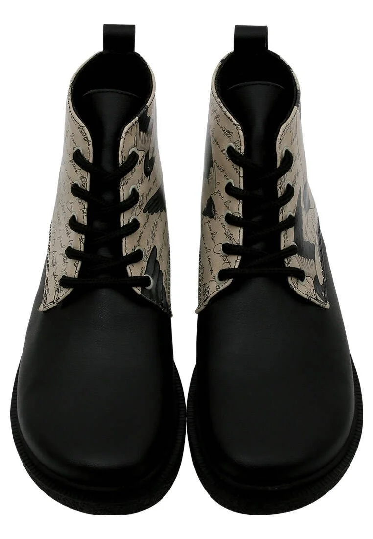 Femme Cuir Vegan Noir Bottines - Letters for Lovers Motif
