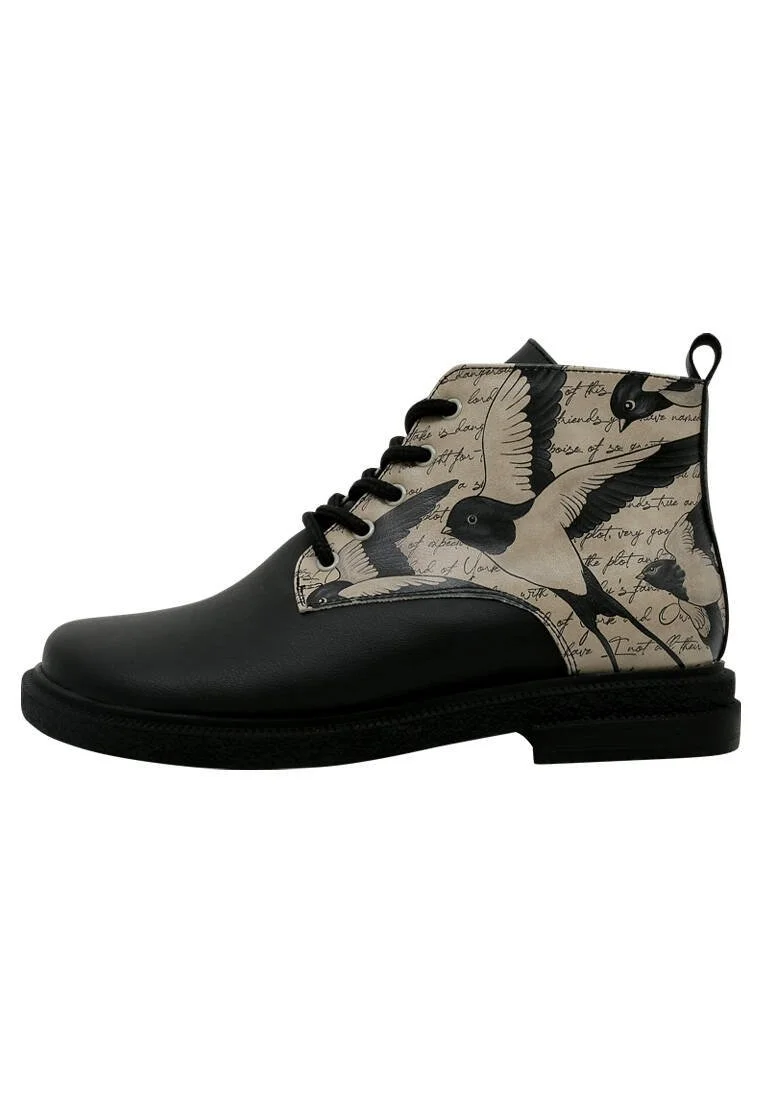Femme Cuir Vegan Noir Bottines - Letters for Lovers Motif