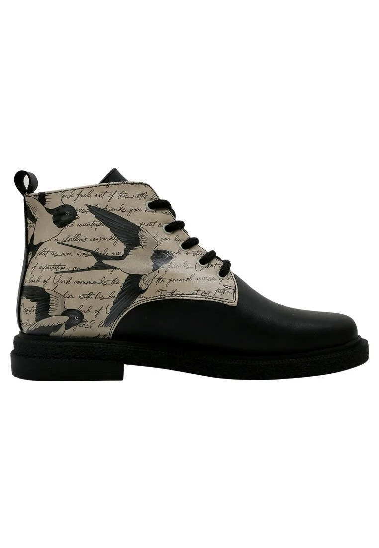 Femme Cuir Vegan Noir Bottines - Letters for Lovers Motif