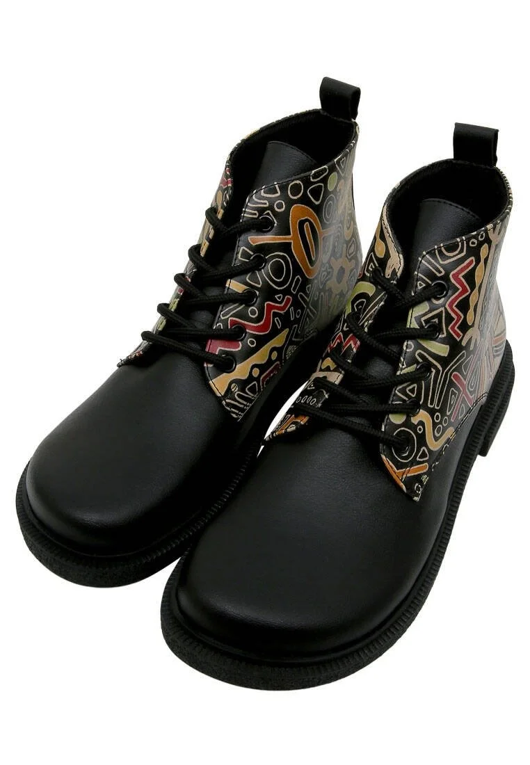 Femme Cuir Vegan Noir Bottines - Good Fortune Black Motif