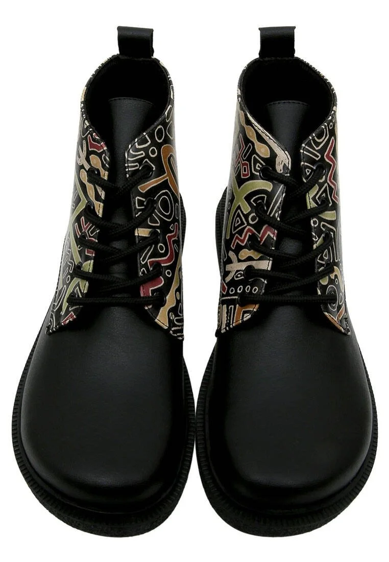 Femme Cuir Vegan Noir Bottines - Good Fortune Black Motif