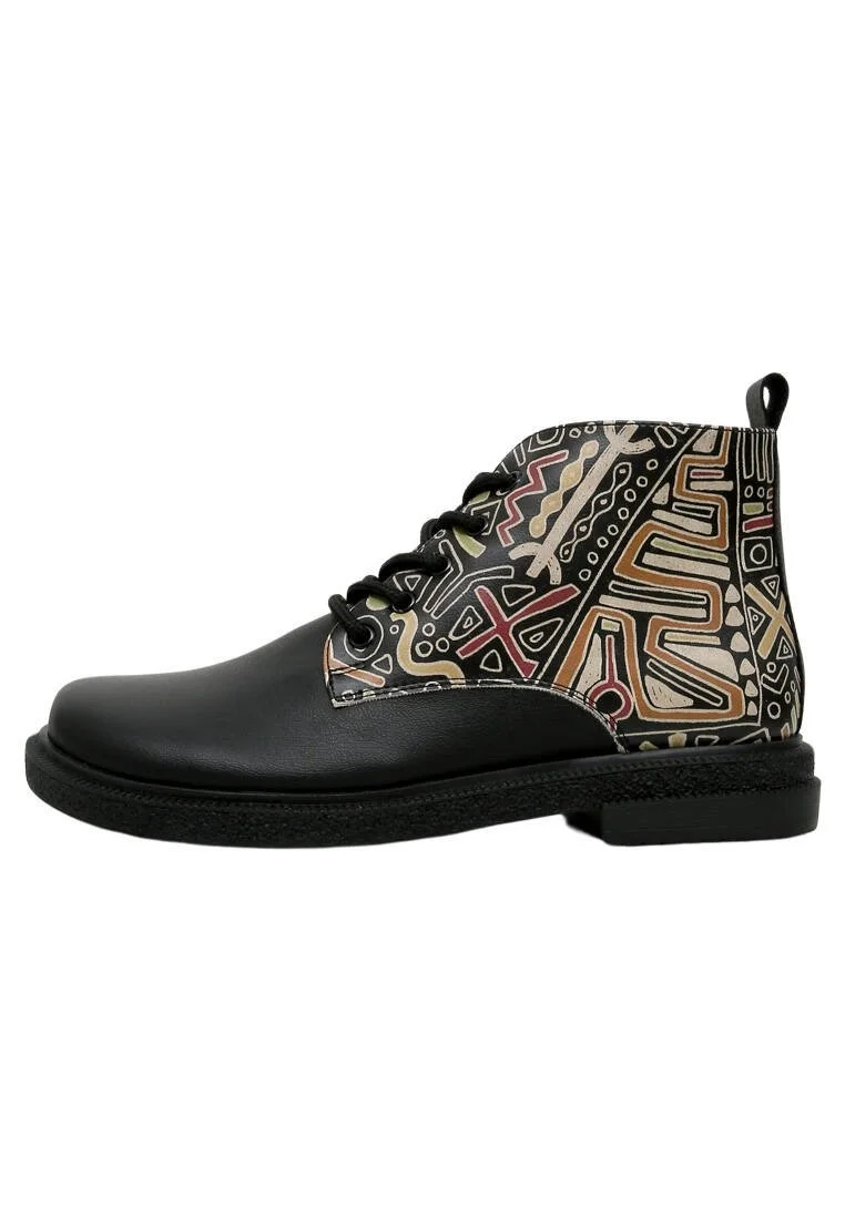 Femme Cuir Vegan Noir Bottines - Good Fortune Black Motif