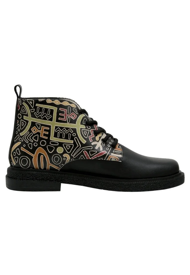 Femme Cuir Vegan Noir Bottines - Good Fortune Black Motif
