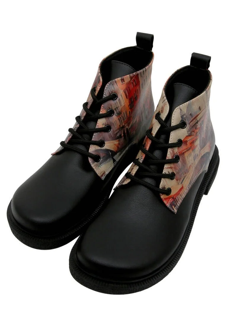 Femme Cuir Vegan Noir Bottines - Venice Motif