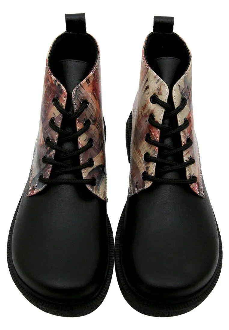 Femme Cuir Vegan Noir Bottines - Venice Motif