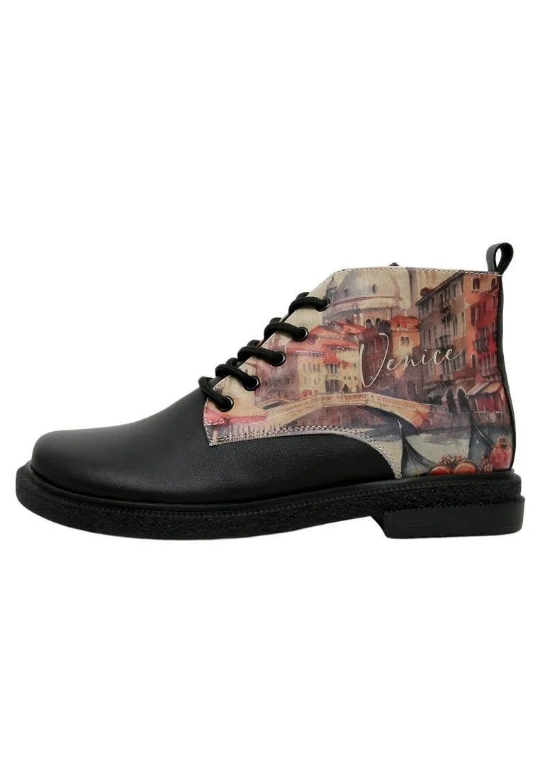Femme Cuir Vegan Noir Bottines - Venice Motif