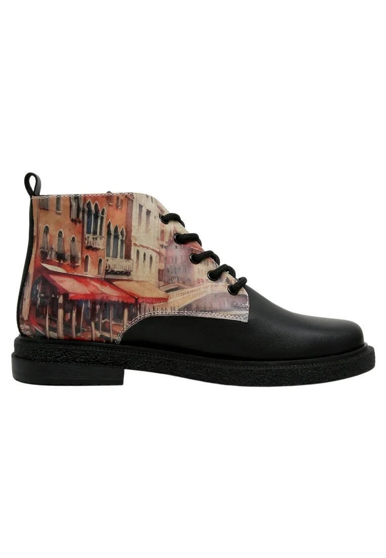 Femme Cuir Vegan Noir Bottines - Venice Motif