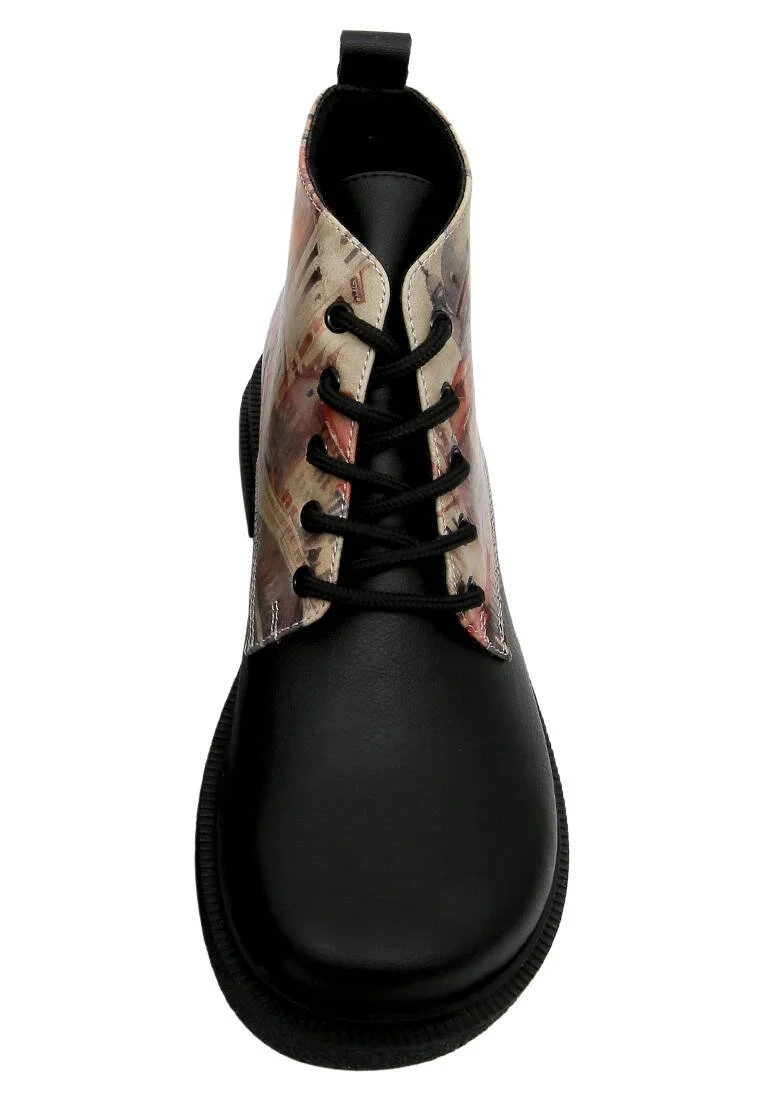 Femme Cuir Vegan Noir Bottines - Venice Motif