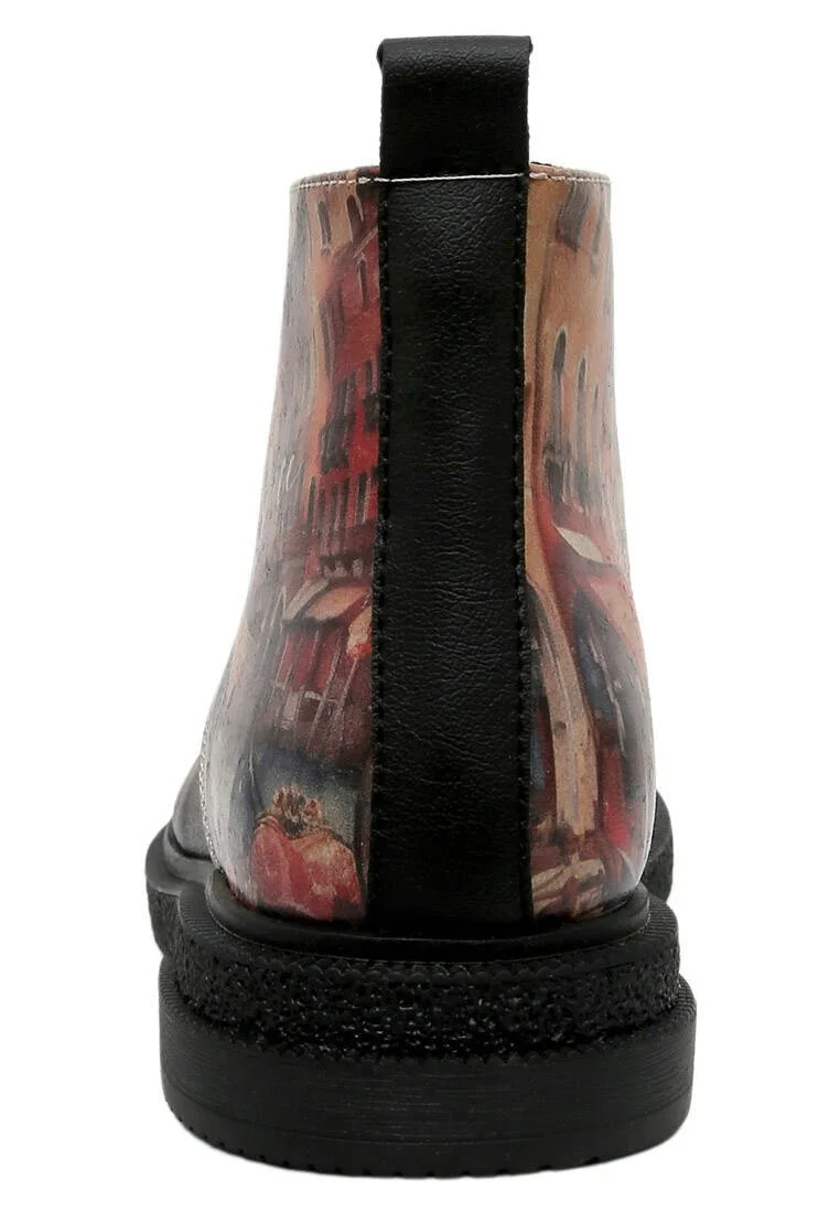 Femme Cuir Vegan Noir Bottines - Venice Motif