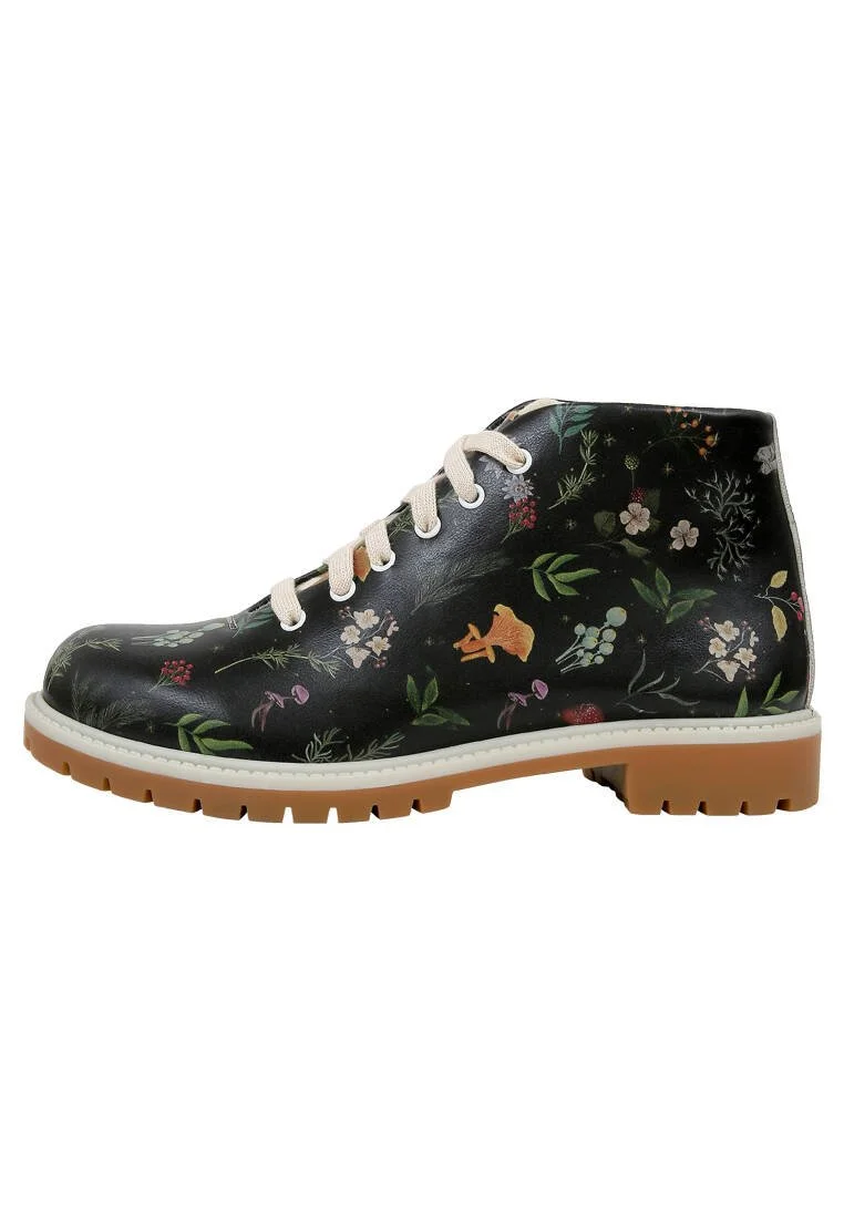 Femme Cuir Vegan Noir Bottines Zippées - Hedge-Hug Motif