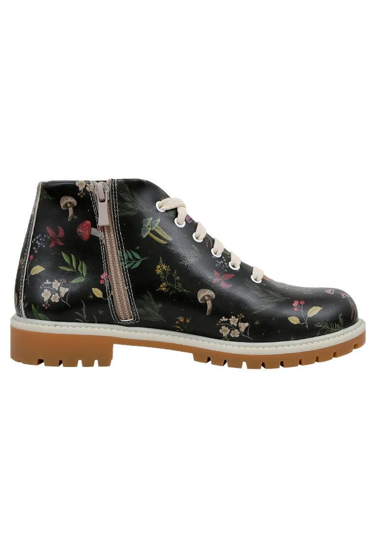 Femme Cuir Vegan Noir Bottines Zippées - Hedge-Hug Motif