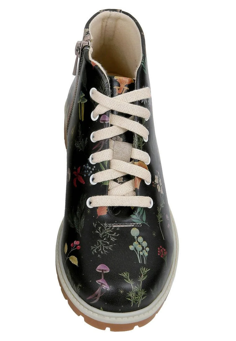 Femme Cuir Vegan Noir Bottines Zippées - Hedge-Hug Motif