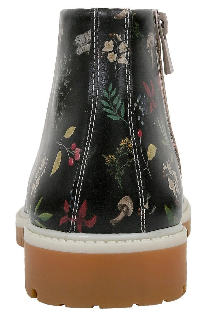 Femme Cuir Vegan Noir Bottines Zippées - Hedge-Hug Motif