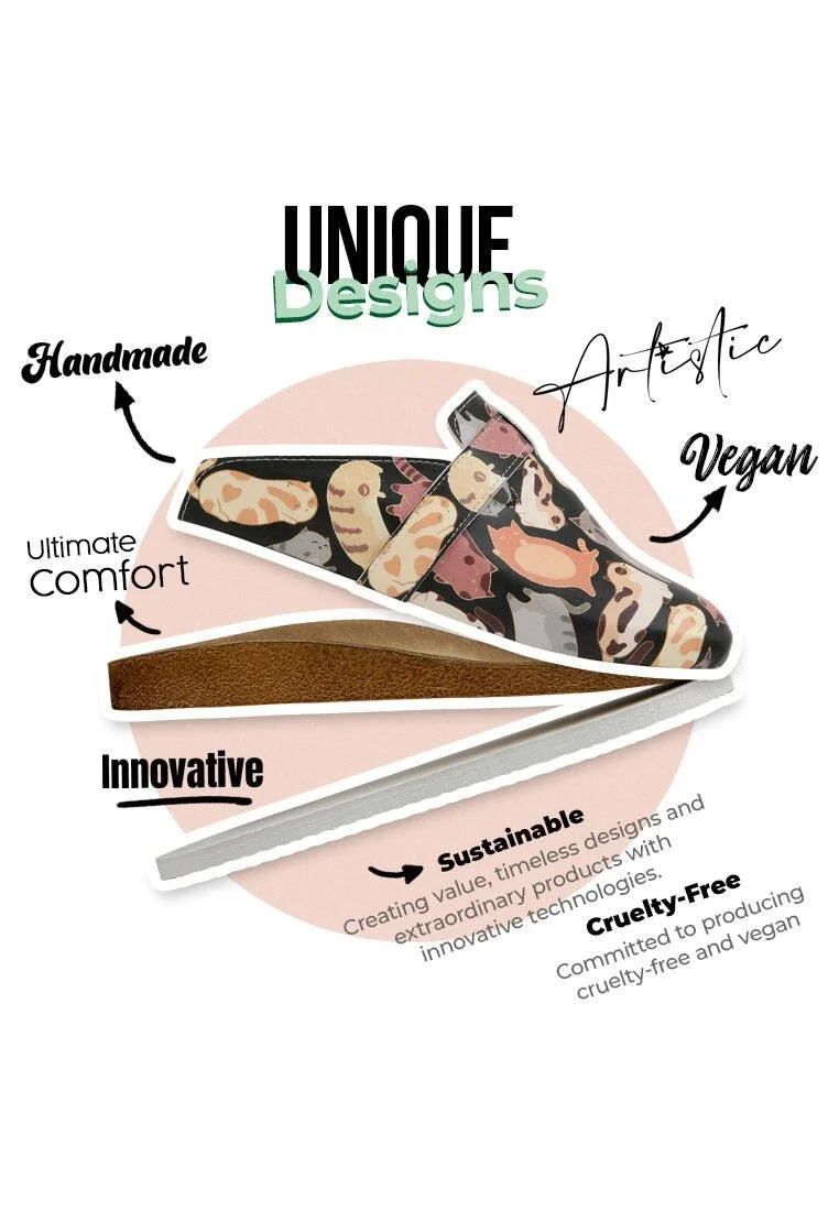 Femme Cuir Vegan Noir Chaussons - Sup Hooman? Motif