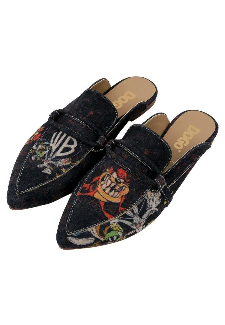 Femme Cuir Vegan Noir Chaussons - Warner Bros Tasmanian Devil Motif