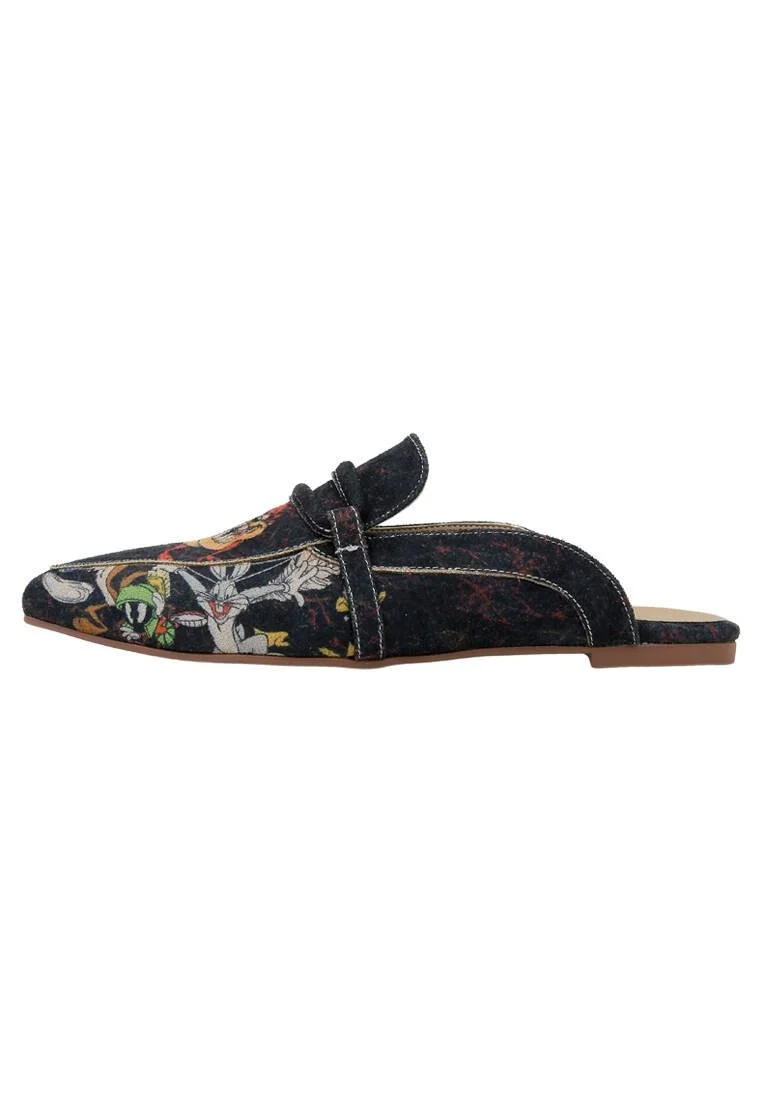 Femme Cuir Vegan Noir Chaussons - Warner Bros Tasmanian Devil Motif