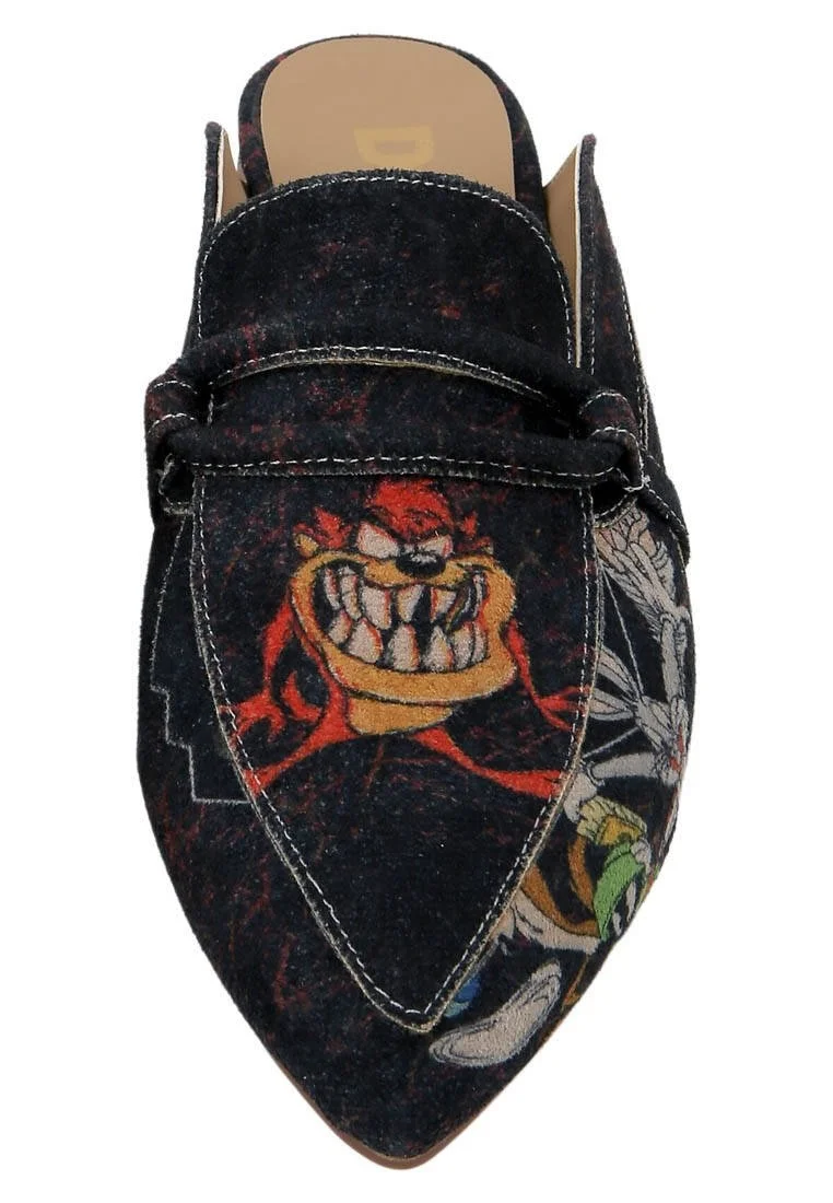 Femme Cuir Vegan Noir Chaussons - Warner Bros Tasmanian Devil Motif