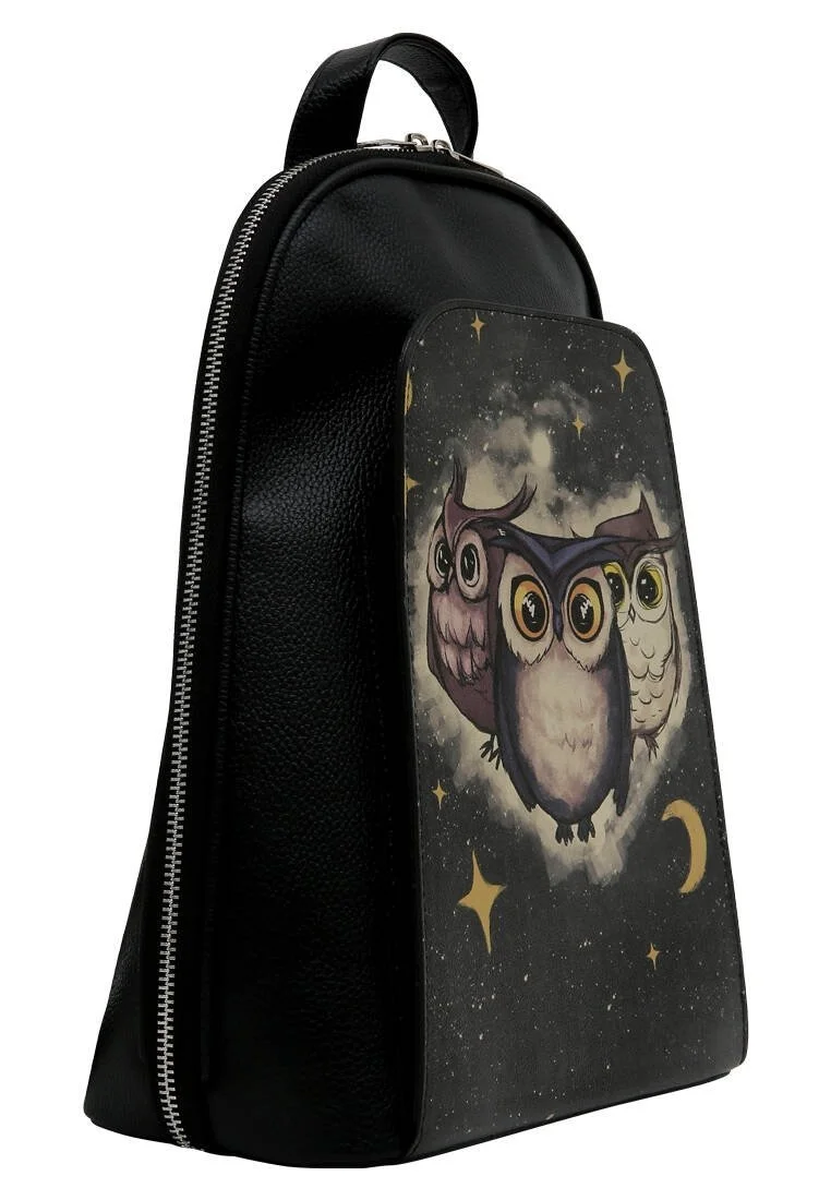 Femme Cuir Vegan Noir Sac à dos - Owls Family Motif